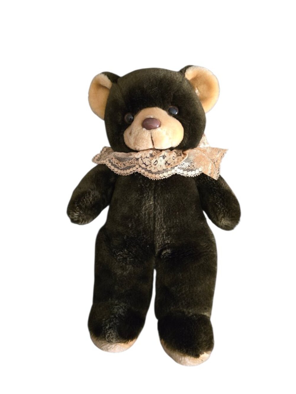 Vintage 1982 American Greetings Brown Teddy Bear Plush Lace Collar Stuffed Plush
